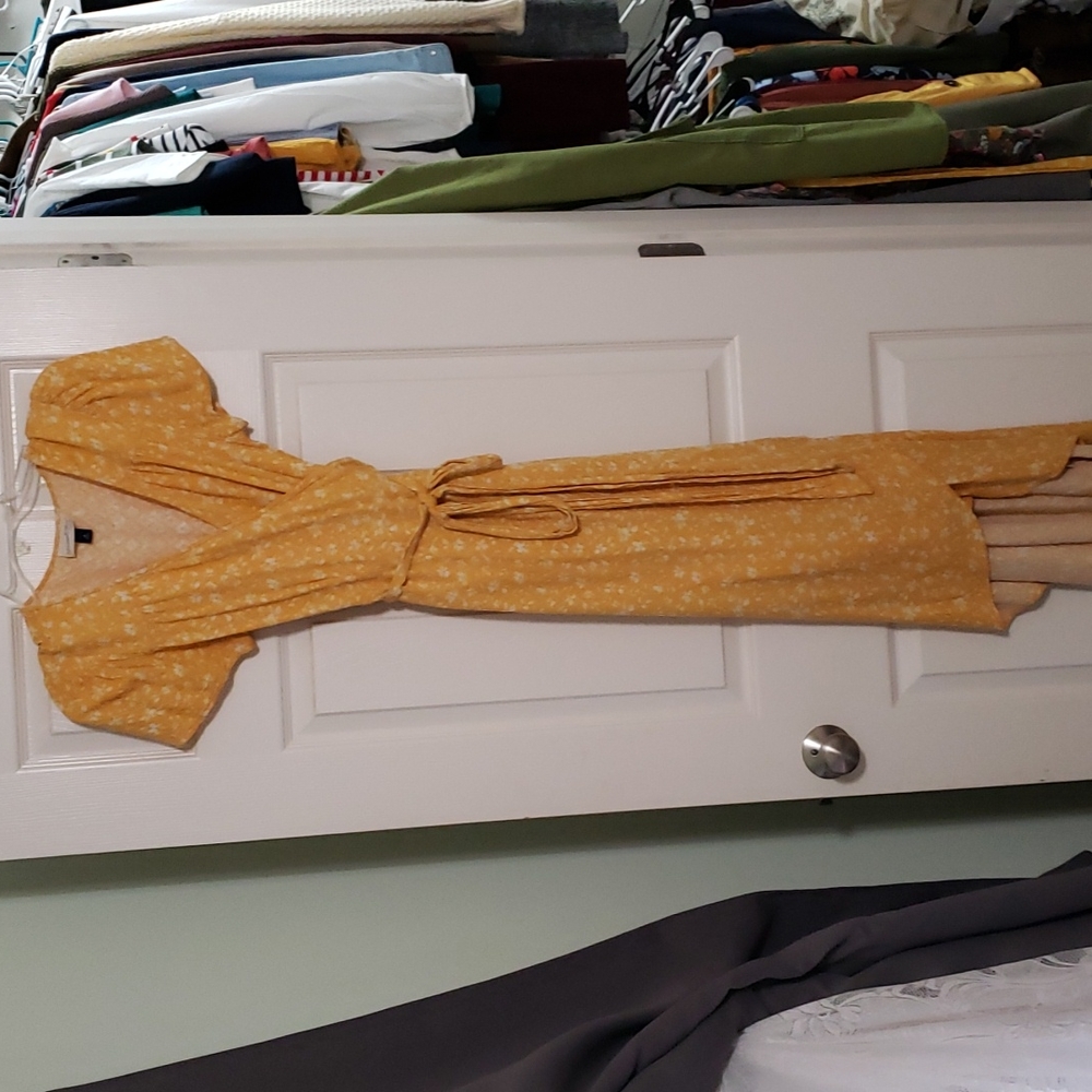 Yellow vintage style wrap dress